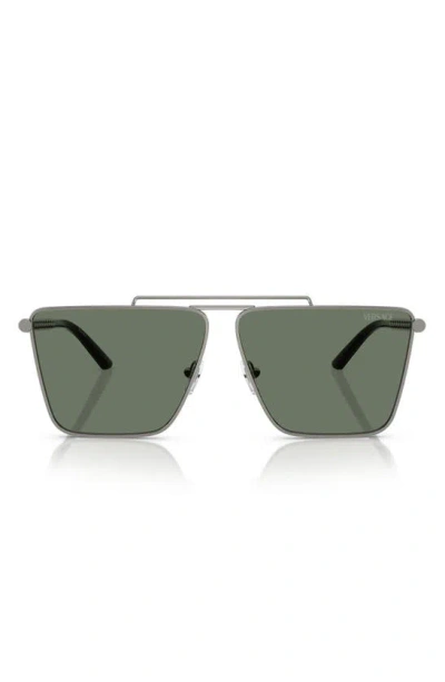 Versace 64mm Oversize Pillow Sunglasses In Gunmetal Green