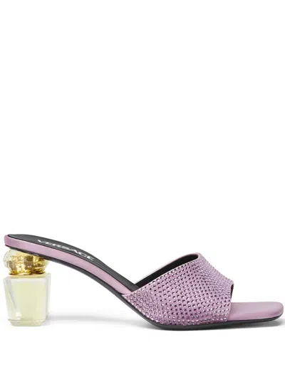 Versace Bright Crystal Satin Mules 70 Mm In Purple