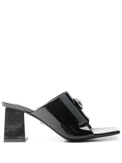 Pre-owned Versace 70mm Medusa Mules In Black