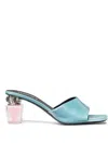 Versace Bright Crystal 70 Patent Leather Mules In Blue