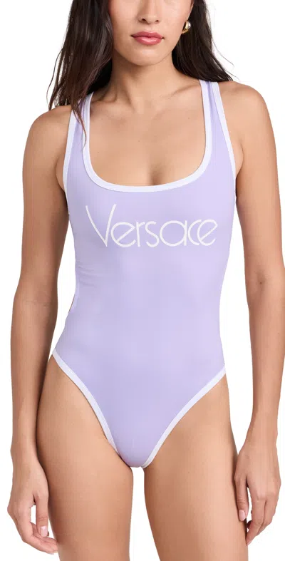 Versace 80's Print Swim One-piece 1lg30 Mauve In 1lg30-mauve