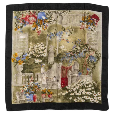 Pre-owned Versace 80s Flowers Silk Scarf In Gray