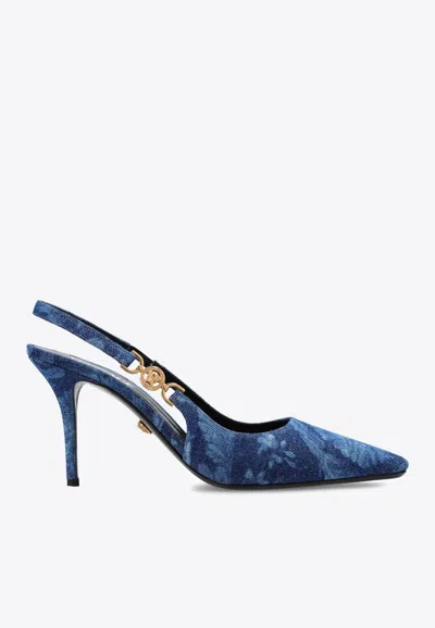 Versace Medusa '95 Barocco Slingback Pumps 85 Mm In Blue