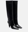 Versace Leather V-heel Knee-high Boots 85 In Black
