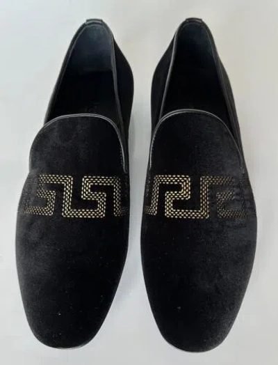 Pre-owned Versace $850  Greca Men's Suede Black Loafers Shoes 14 Us (47 Eu) It 1003792
