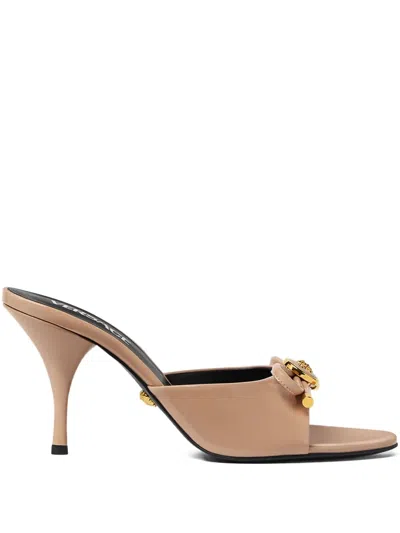 Versace 85mm Bow-embellished Leather Sandals In Neutral