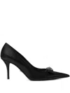 Versace 85mm Gianni Ribbon Leather Pumps In Black