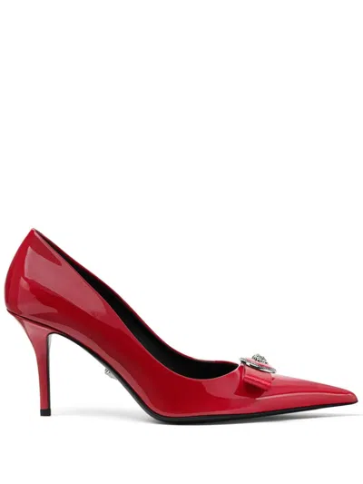 Versace Gianni Pointed Toe Pumps In Lipstick Red-palladium