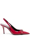Versace Leather Gianni Ribbon Heeled Slingbacks 85 In 红色