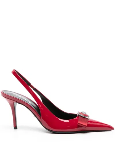 Versace 85mm Gianni-ribbon Slingback Pumps In 红色