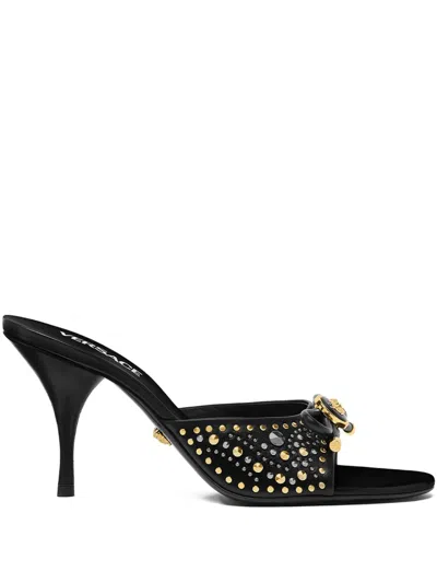 VERSACE 85MM LA MEDUSA EMBELLISHED LEATHER MULES