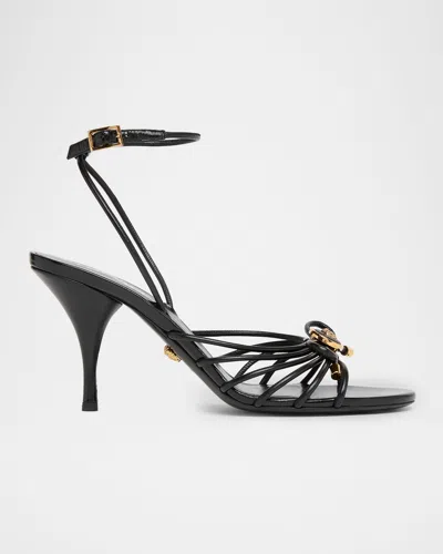 Versace Nappa Leather Sandals Strappy Design Ankle Strap In Animal Print