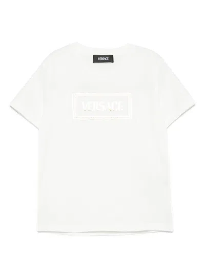 Versace Kids' '90 Damier-print T-shirt In White