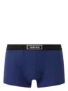 Versace 90s Vintage Logo Ribbed Trunks In Bleu