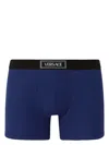 Versace 90s Logo Ribbed Long Boxers In Blue