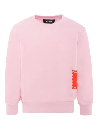 Versace Kids' 90's Vintage Logo Cotton Sweatshirt In Pink