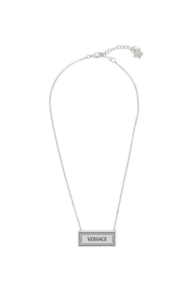 Versace 90's Vintage Logo Necklace In Silver