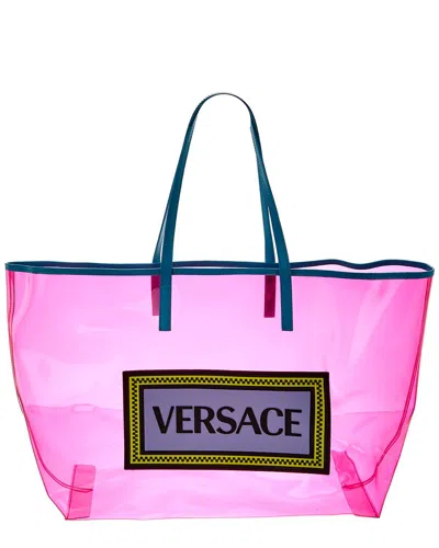 Versace 90's Vintage Logo Vinyl Tote (authentic Pre-loved) In Pink