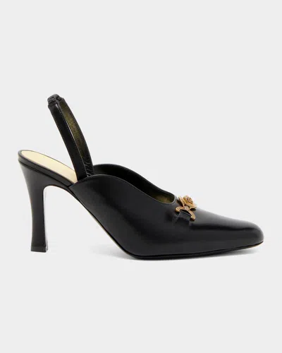 Versace 90mm La Medusa Leather Slingback Pumps In Black
