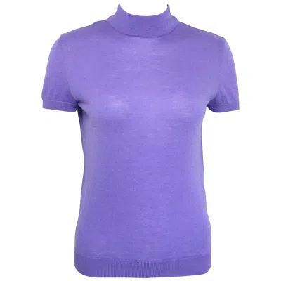 Pre-owned Versace 90s Gianni  Couture Purple Cashmere And Wool Mock Neck Short Sleeves Top