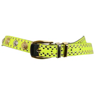 Pre-owned Versace 90s Gianni  Neon Green/yellow Lambskin Leather Studs Belt