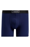 Versace '90s Logo Cotton Rib Trunks In Ink Blue