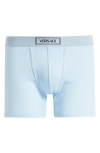 Versace Men's Ribbed Cotton Logo Boxer Briefs In Pastel Blue