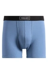 Versace '90s Logo Cotton Rib Trunks In Stone Blue