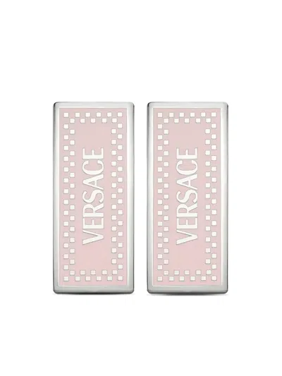 Versace 90s Vintage Logo Earrings In Silver