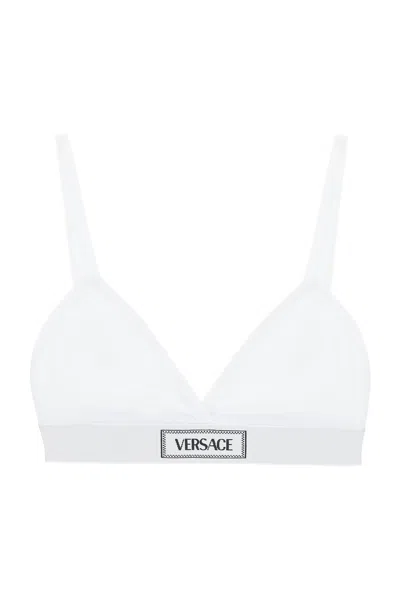 Versace Logo Ribbed Cotton Triangle Bra In White