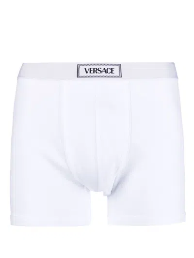 Versace 90s Logo Ribbed Long Boxers In White