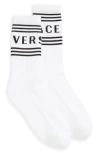 Versace White Cotton Socks With Logo In White Black