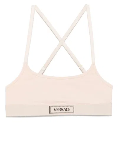 Versace 90s Logo-underband Bra In Neutrals