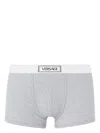 Versace 90s Logo-waistband Ribbed Boxers In Gris