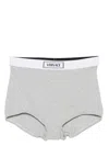 Versace 90s Logo-waistband Ribbed Briefs In Grey
