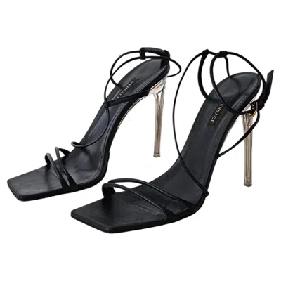 Pre-owned Versace 90s Square Toe Style Black Antheia Heeled Sandal 40 High Heel Shoes