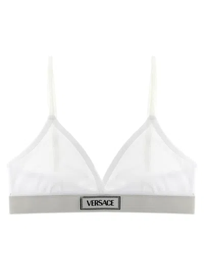 Versace Logo Ribbed Cotton Triangle Bra In White