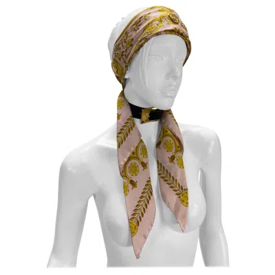 Pre-owned Versace 90-s Vintage Gianni  Atelier Barocco Scarf Silk With Bondage Belt Buckle In Gray