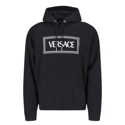 Versace 90s Vintage Logo Print Hoodie In Black