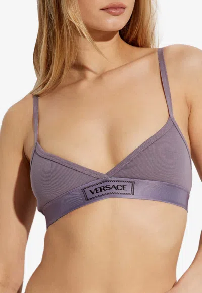 Versace 90s Vintage Logo Ribbed Bralette In Purple