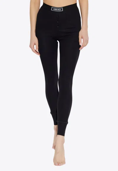 VERSACE 90S VINTAGE LOGO RIBBED LEGGINGS