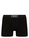 Versace 90s Vintage Logo Ribbed Long Boxer Shorts In Black