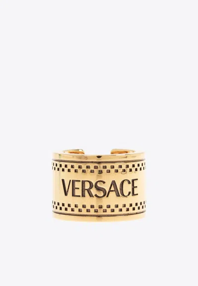 Versace 90s Vintage Logo Ring In Gold