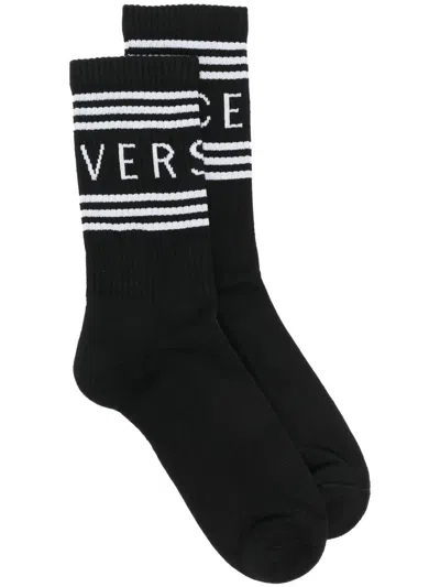Versace 90s Vintage Logo Socks In Black