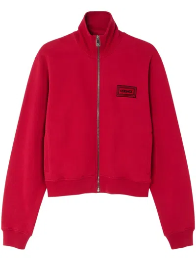 Versace '90s Vintage Logo Zip-up Sweatshirt In Red