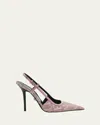 Versace Leather-trimmed Logo-jacquard Canvas Slingback Pumps In Beige-baby Pink New-palladium