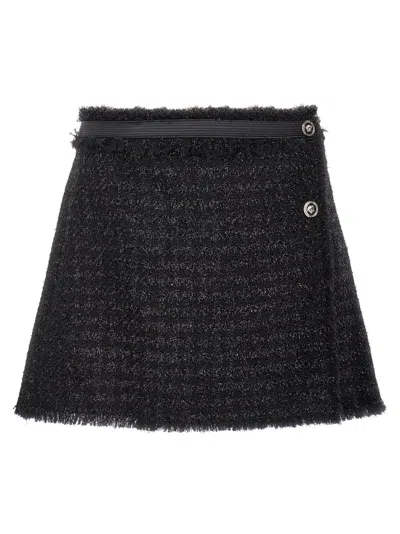 Versace A-line Lurex Wool Blend Skirt In Black