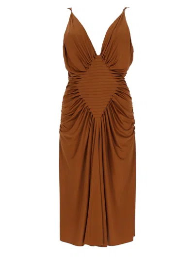 Versace Abito Midi In Jersey Di Viscosa In Brown