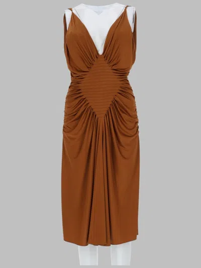 Versace Viscosa Ruched Sleeveless Midi Dress In Burgundy