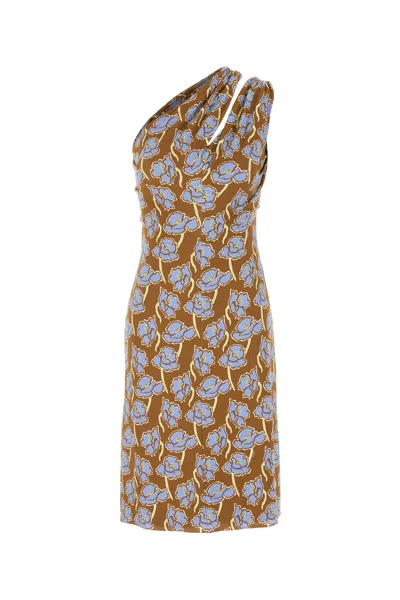VERSACE VERSACE PRINTED STRETCH CREPE ONE-SHOULDER DRESS